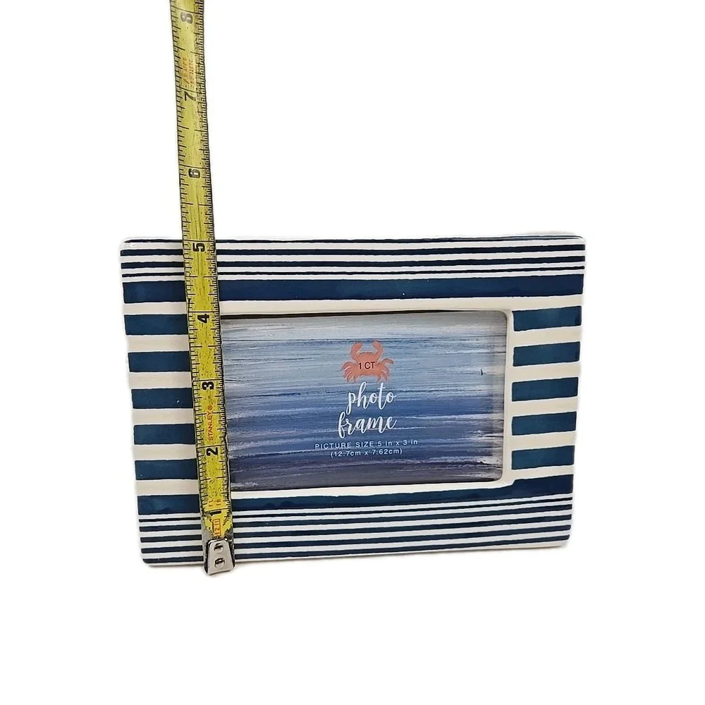 Coastal Blue & White Striped Ceramic Photo Frame for 5x3